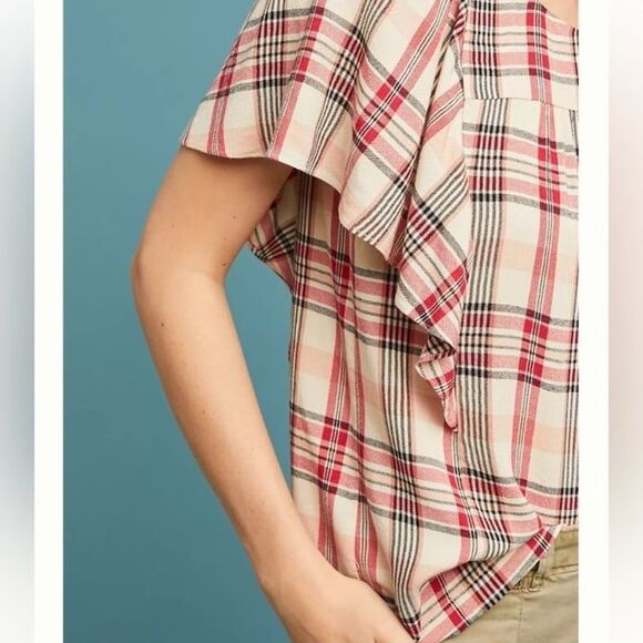 Maeve by Anthropologie Priscilla Plaid Flutter Sleeve Top - Picture 3 of 8